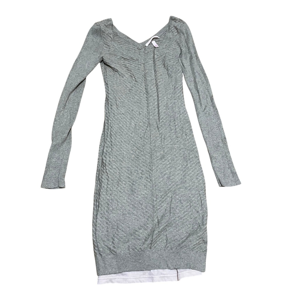 Victoria's Secret XS Oatmeal Gray V-Neck Long Sleeve Ribbed Knit Bodycon Dress